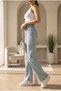 Layza Stretch Fabric Women's Inner Slit Light Blue Snow Superhigh Waist Loose Leg Denim Loose Palazzo Trousers