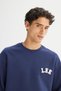 Cotton Relaxed Fit Crew Neck Sweatshirt with Fleece Inside and Logo Detail - 5