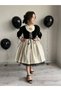 Black Girl's Velvet Linen Fluffy Ethnic Laced Vest Detailed Dress - 6