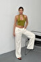 Women's Adjustable Waist Wide Leg 100% Cotton Trousers Stone - 26Y Yp5545 - 3
