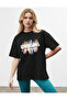 Women's Modern Art Printed Crew Neck Black T-Shirt