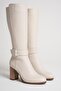 Women's Genuine Leather Buckle Detailed Heeled Boots - Cream - 4