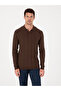 Brown Slim Fit Cotton Blend Polo Collar Knit Sweater 50318949-Vr029