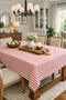 Tablecloth - Coral Red Striped Linen Fabric