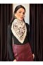 Women's Mini Patterned Tasseled Knitwear Shawl (Beige-Claret Red) - 2