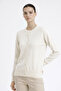 Ecru Crew Neck Women's Cardigan