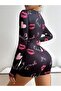 Arias Closet Cotton Red Kiss and Heart Pattern Buttoned Long Sleeve Jumpsuit Pajamas - 5