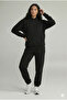 Women's Daily Oversized Black Hooded Tracksuit Set Winter Cotton Lined - 4