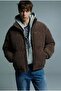 Men's Padded Corded Fabric Velvet Coat Brown