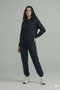 Women's Daily Oversized Navy Blue Hooded Tracksuit Set Winter Cotton Lined