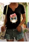 Women's Cute Owl Printed Half V-Neck Sleeves Regular Fit Casual T-Shirt
