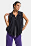 Women's Black Color S6-1 Balloon Cut Zippered Loose Cut Fabric Vest - 5