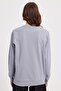 Women's Oversized Wide Cut 100% Cotton 2 Thread Crew Neck Light Gray Sweatshirt - 6