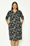 Women's Plus Size Pocketed Three Quarter Sleeve Stretch Fabric Polo Collar Jacquard Dress