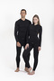 Unisex V-Neck Long Sleeve Plain Black Full Protection Insulated Flexible Moisture Wicking Thermal Underwear Bottom Top Set - 2