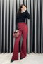 Ribbed Flared Pants - Claret Red Bordo - 2