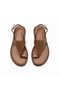 Tan Genuine Leather Women's Flip-Flop Sandals with Accessory Detail and Back Buckle - 2