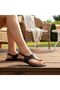 Brown Genuine Leather Women's Flip-Flop Sandals with Accessory Detail and Back Buckle - 2