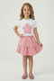 Girl's Pink Daisy T-Shirt Pink Ribbon Skirt April 23 October 29 Show Outfit Set - 2