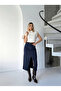 Linen Skirt with Cut-Out Hem and Front Slit - 3