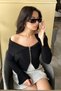 Madonna Collar Corded Fabric Zipper Sweater - Black Black