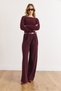 Women's Burgundy Belted Pocketed Pleated Knitted Palazzo Pants Pnt-19000390 - 4