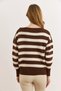 Women's Brown Boat Neck Striped Knitwear Sweater Kzk-19001141 - 3