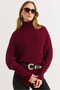 Women's Burgundy Turtleneck Asymmetrical Poncho Sweater Kzk-19001145
