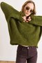 Women's Khaki Boat Neck Cuff Detailed Batwing Knitwear Sweater Kzk-19001133