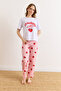 Women's Strawberry White Pink 100% Cotton Short Sleeve Set Pjm-00000026 - 2