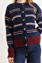 Women's Navy Blue Striped Buttoned Soft Textured Knitwear Cardigan Hrk-19000461 - 4