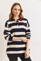 Women's Navy Blue Collar Detailed Heart Embroidered Polo Collar Knitwear Sweater Kzk-19001150 - 6