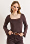 Women's Brown Square Collar Lace Detailed Flexible Soft Touch Blouse Blz-19003205 - 3