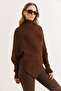 Women's Brown Turtleneck Asymmetrical Poncho Sweater Kzk-19001145 - 5