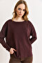 Women's Burgundy Crew Neck Soft Textured Transitional Knitwear Sweater Kzk-19001147 - 6