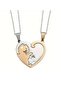 Couple Cat Binary Lover Necklace Gold Silver Interlocking Heart Pendant
