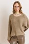 Women's Mink Boat Neck Cuff Detailed Batwing Knitwear Sweater Kzk-19001133 - 2