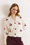 Women's Ecru Cherry Detailed Soft Textured Knitwear Cardigan Hrk-19000463 - 2