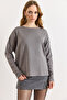 Women's Gray Crew Neck Soft Textured Transitional Knitwear Sweater Kzk-19001147 - 4