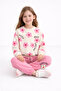 Girl's Printed Floral Patterned Trousers with Pockets Comfortable Tracksuit Set - 3
