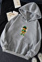 Men's Winter Bear King Printed Cotton Sweatshirt with Hooded Kangaroo Pockets