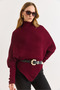 Women's Burgundy Turtleneck Asymmetrical Poncho Sweater Kzk-19001145 - 3