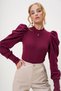 Burgundy Crew Neck Low-Cut Princess Sleeve Knitwear Blouse Alc-X13069 - 3