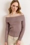 Women's Mink Wick Detailed Madonna Collar Soft Textured Knitwear Blouse Blz-19003203