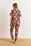 Women's Brown Teddy Bear 100% Cotton Short Sleeve Tight Leg Pajama Set Pjm-00000028 - 6