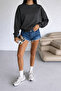 Antrasit Gri 2 İplik Oversize Basic Sweatshirt - 5