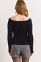 Women's Black Carmen Collar Soft Textured Beard Knitwear Sweater Kzk-19001149 - 3