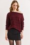 Women's Burgundy Boat Neck Striped Knitwear Sweater Kzk-19001140 - 2