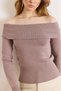 Women's Mink Wick Detailed Madonna Collar Soft Textured Knitwear Blouse Blz-19003203 - 3