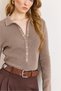Women's Mink Polo Collar Sweater with Snap Detail and Soft Texture Kzk-19001136 - 4
